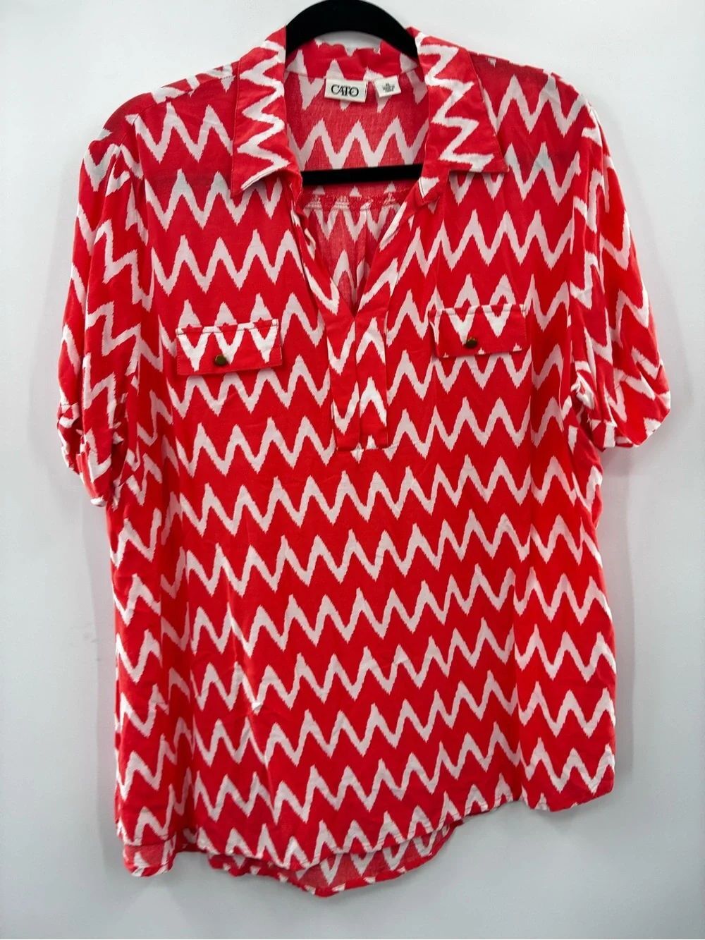 Cato Coral White Chevron Short Sleeve Blouse size XL